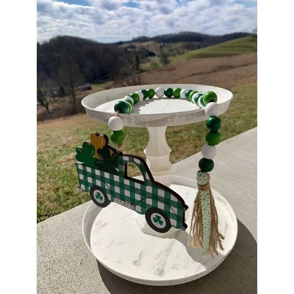 St Patrick’s Day Truck Tiered Tray Decor, St Patrick’s Day Beaded Garland Decor